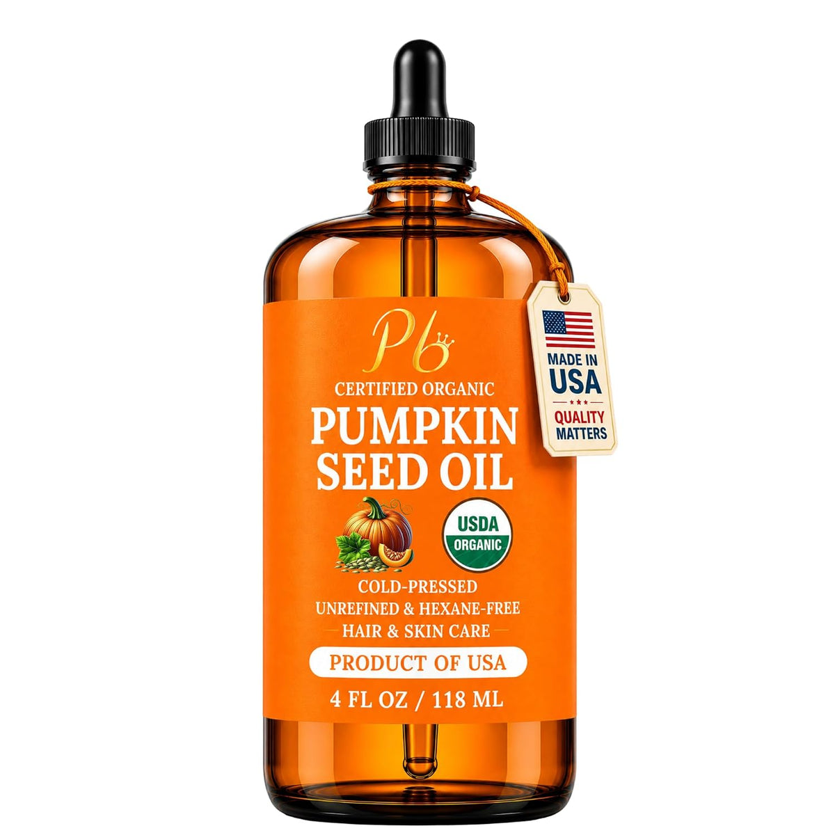 Pumpkin Seed Oil, USA Grown, USDA Organic Pumpkin Seed Oil for Hair Growth