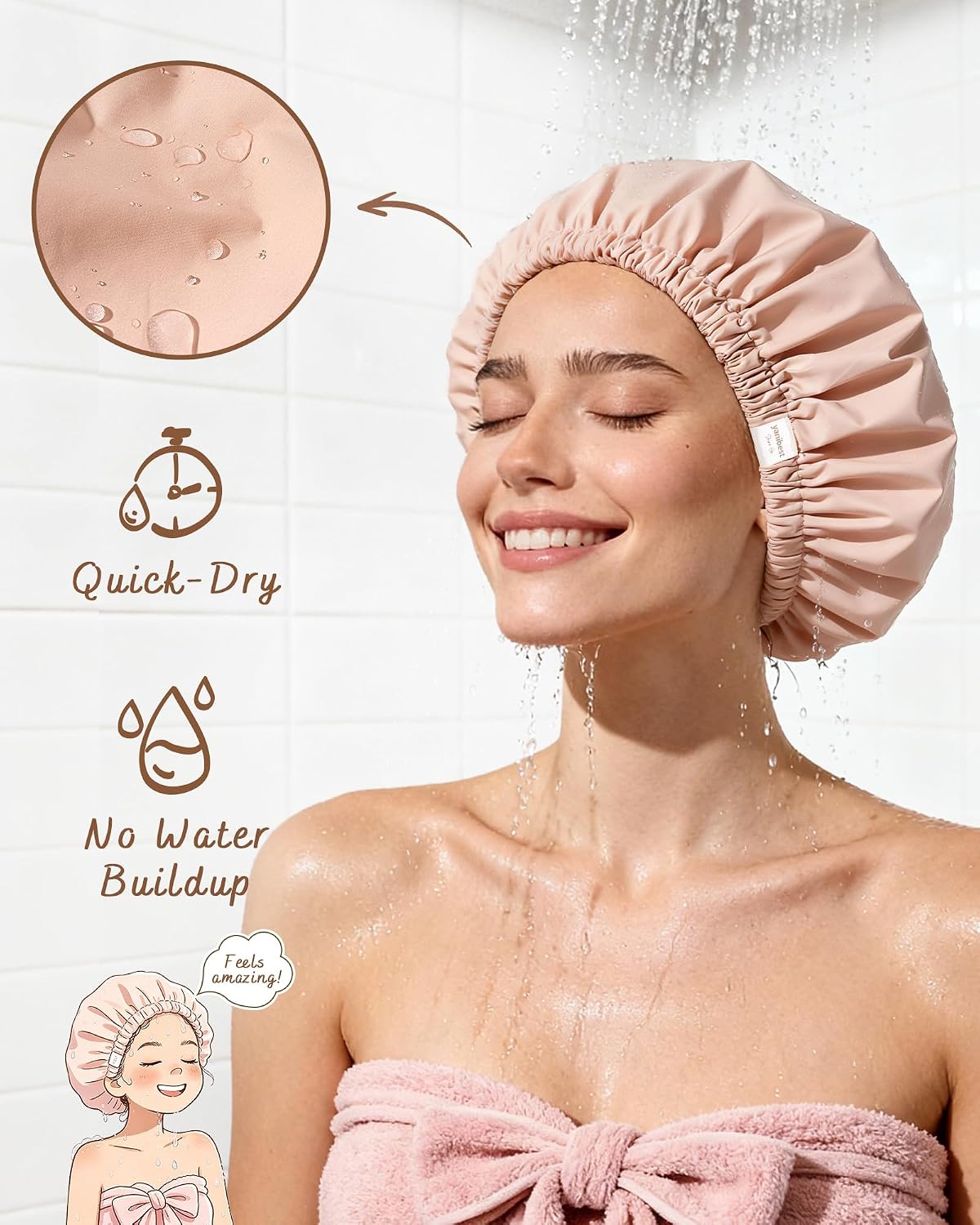 Yanibest Satin Lined Shower Cap, Reusable Waterproof Shower Caps for Women