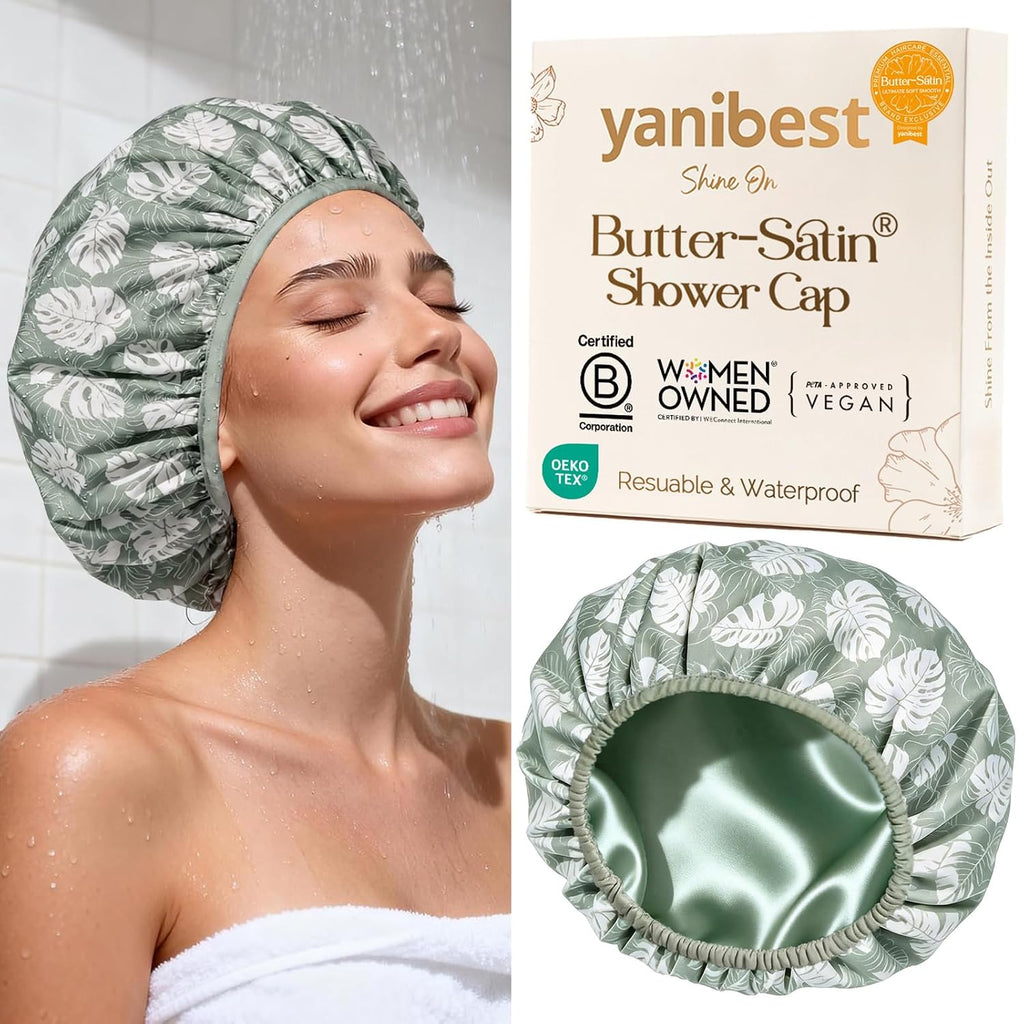 Yanibest Frizz Free Satin Lined Shower Cap with Soft Elastic Band