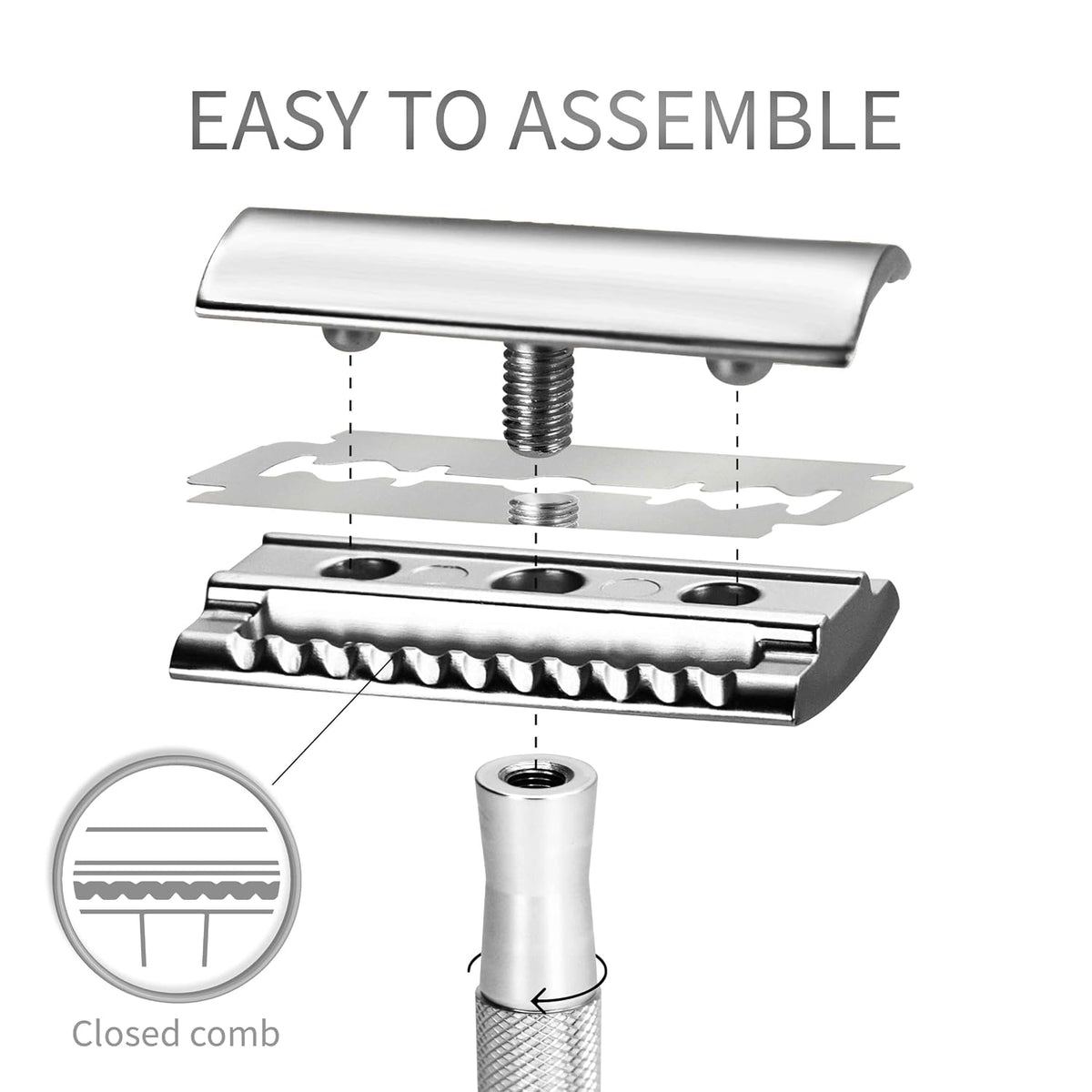 Bambaw Double Edge Safety Razor for Men & Women, Metal Razor with 5 Double Edge Safety Razor Blades, Eco-Friendly Razor 