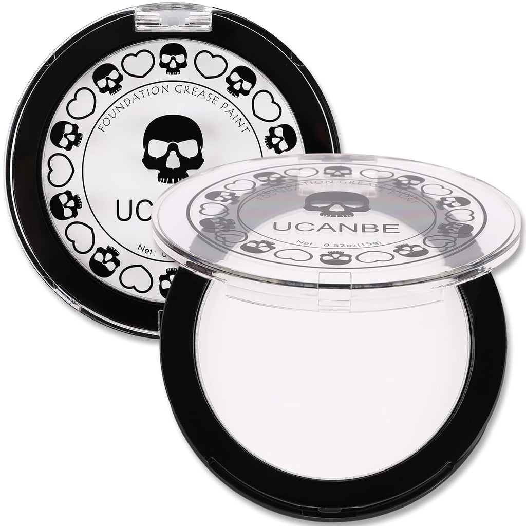 UCANBE Goth White Cream to Powder Foundation Makeup, Professional Clown White Face Body Paint with Matte Finish for Hall