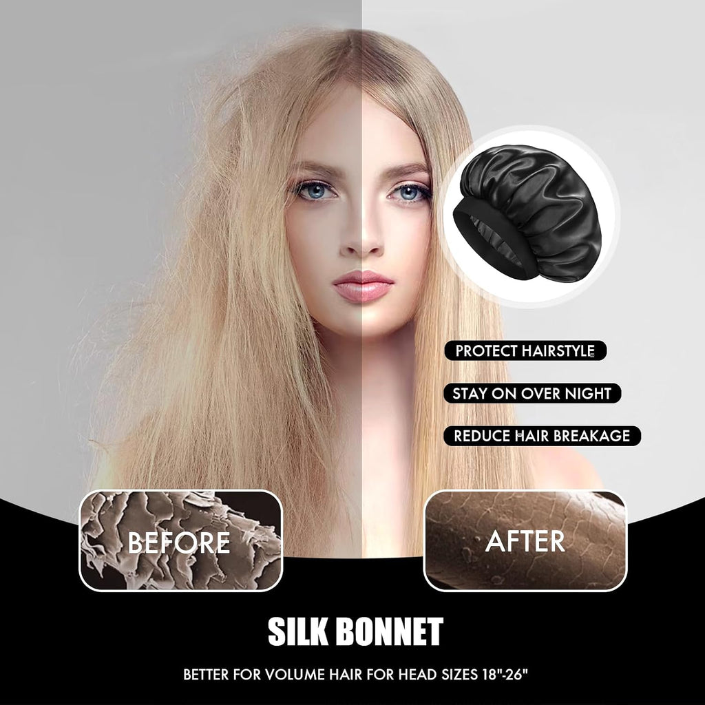 Satin Silk Bonnet for Hair, Double Layer Sleep Cap for Men & Women