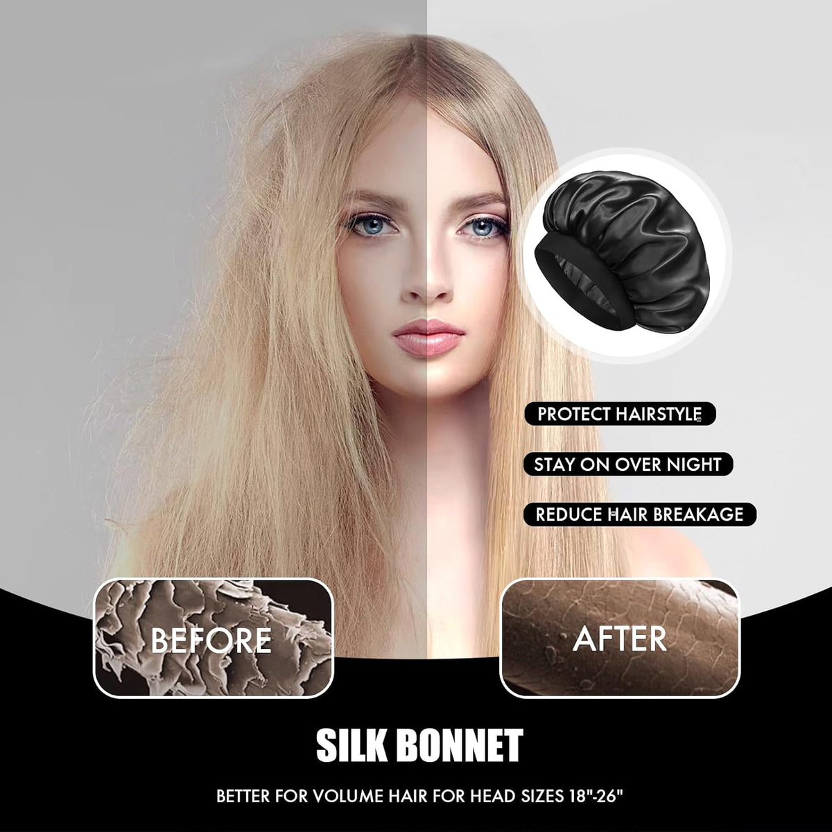 Satin Silk Bonnet for Hair, Double Layer Sleep Cap for Men & Women
