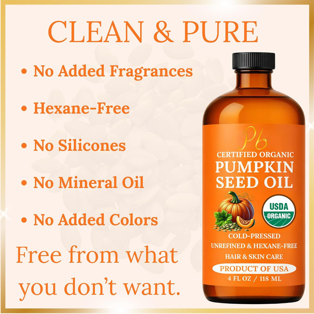 Pumpkin Seed Oil, USA Grown, USDA Organic Pumpkin Seed Oil for Hair Growth