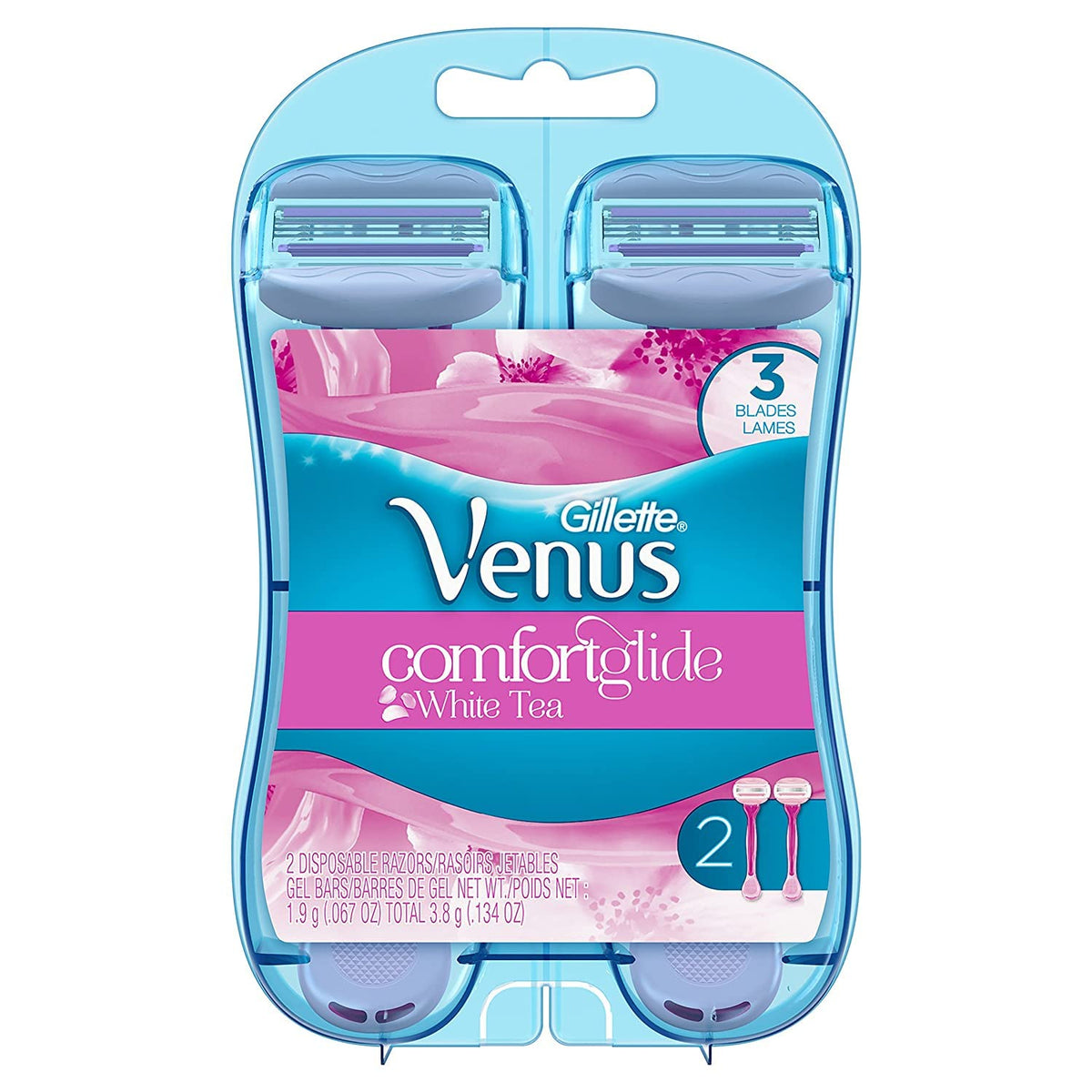Gillette Venus ComfortGlide Disposable Razors for Women, 2 Count, White Tea Scented Moisture Bars for a Smooth Shave