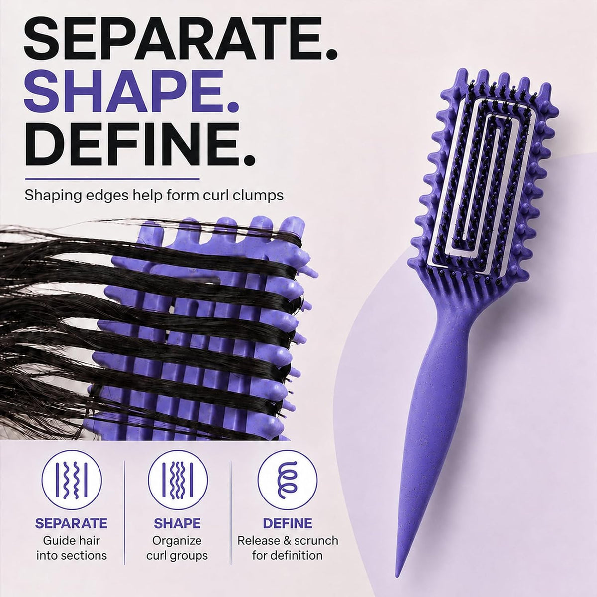 Curly Hair Brush Candybrush Curl Defining Brush for Detangling Shaping and Defining Curls for Women, Men, Wet & Dry Hair