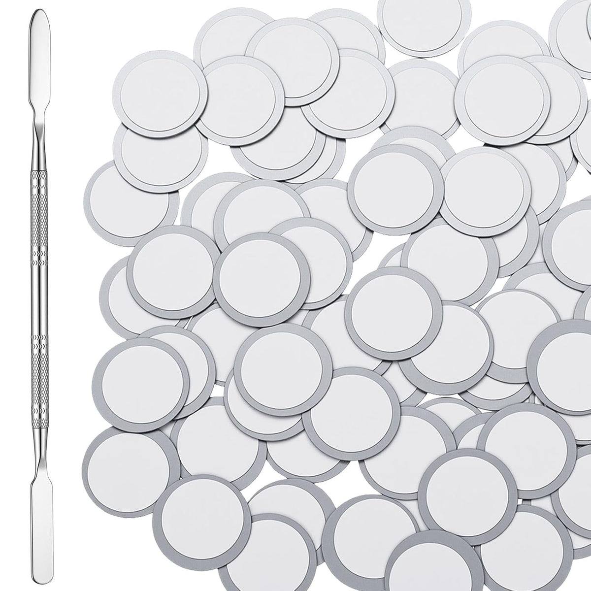 Sumind 101 Pack Metal Stickers for Eyeshadow Palette Set, Includes 1 Makeup Depotting Tool, Adhesive Empty Metal Makeup 
