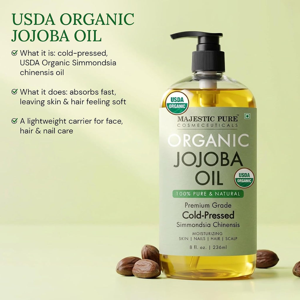 Majestic Pure USDA Organic Jojoba Oil 100% Pure & Natural Hair Tonic- 8 Oz