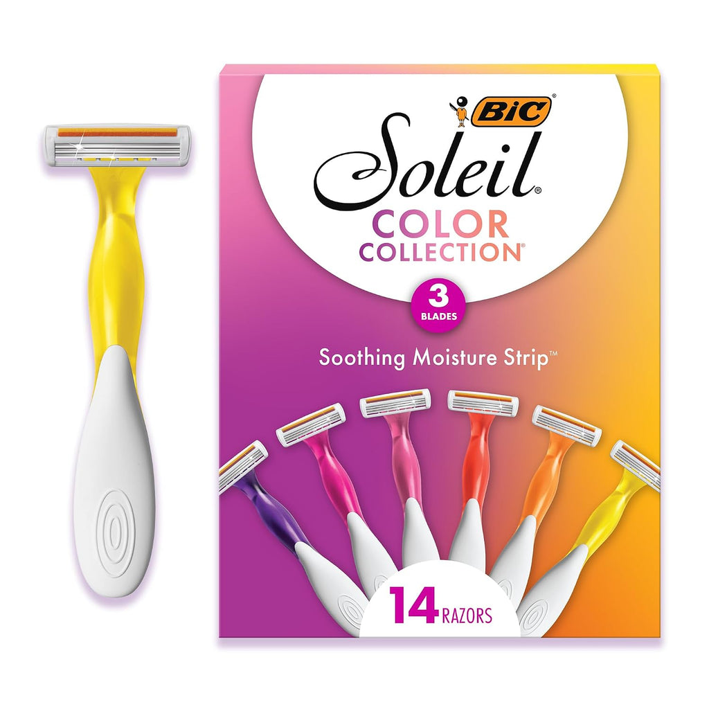 BIC Soleil 3 Colors Women's Disposable 3-Blade Razors, Aloe Vera Strip, College Dorm Room Essential, Shower Caddy and To