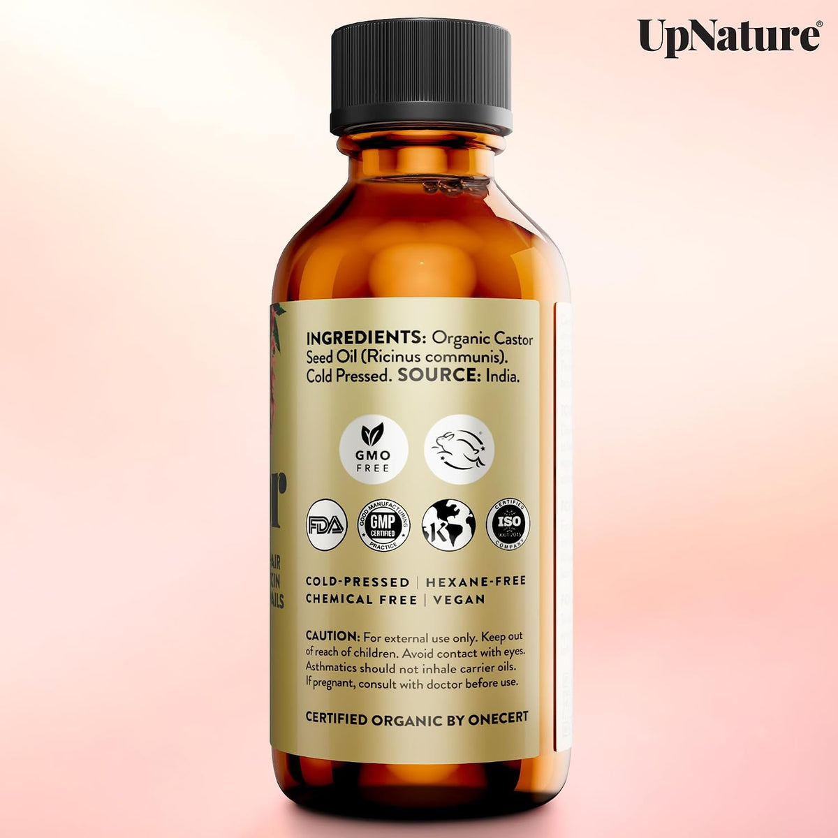 UpNature Castor Oil Eyelash & Eyebrow Growth Serum, USDA Organic, 2oz