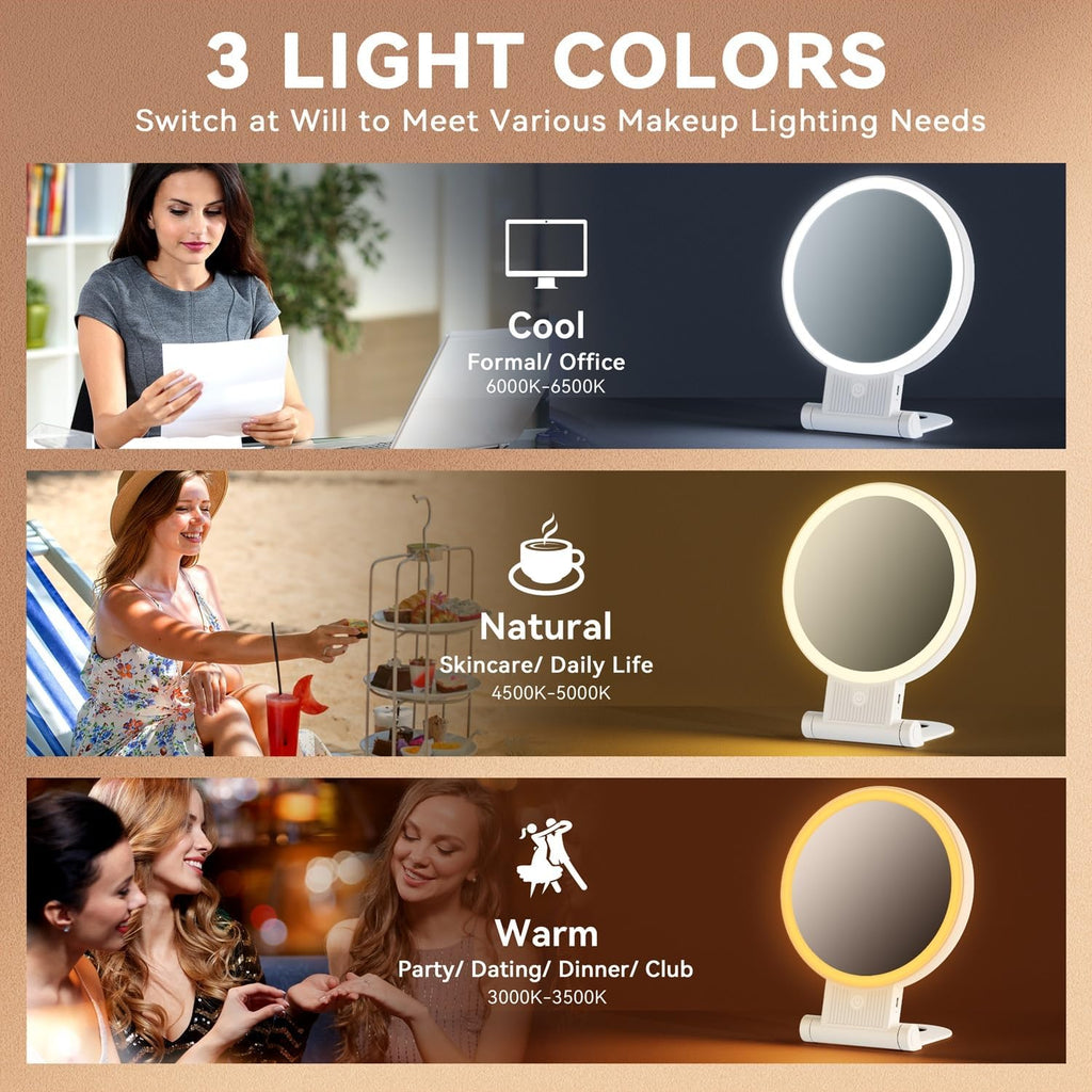 Auxmir Rechargeable 1X/30X Magnifying Makeup Mirror with Light, White
