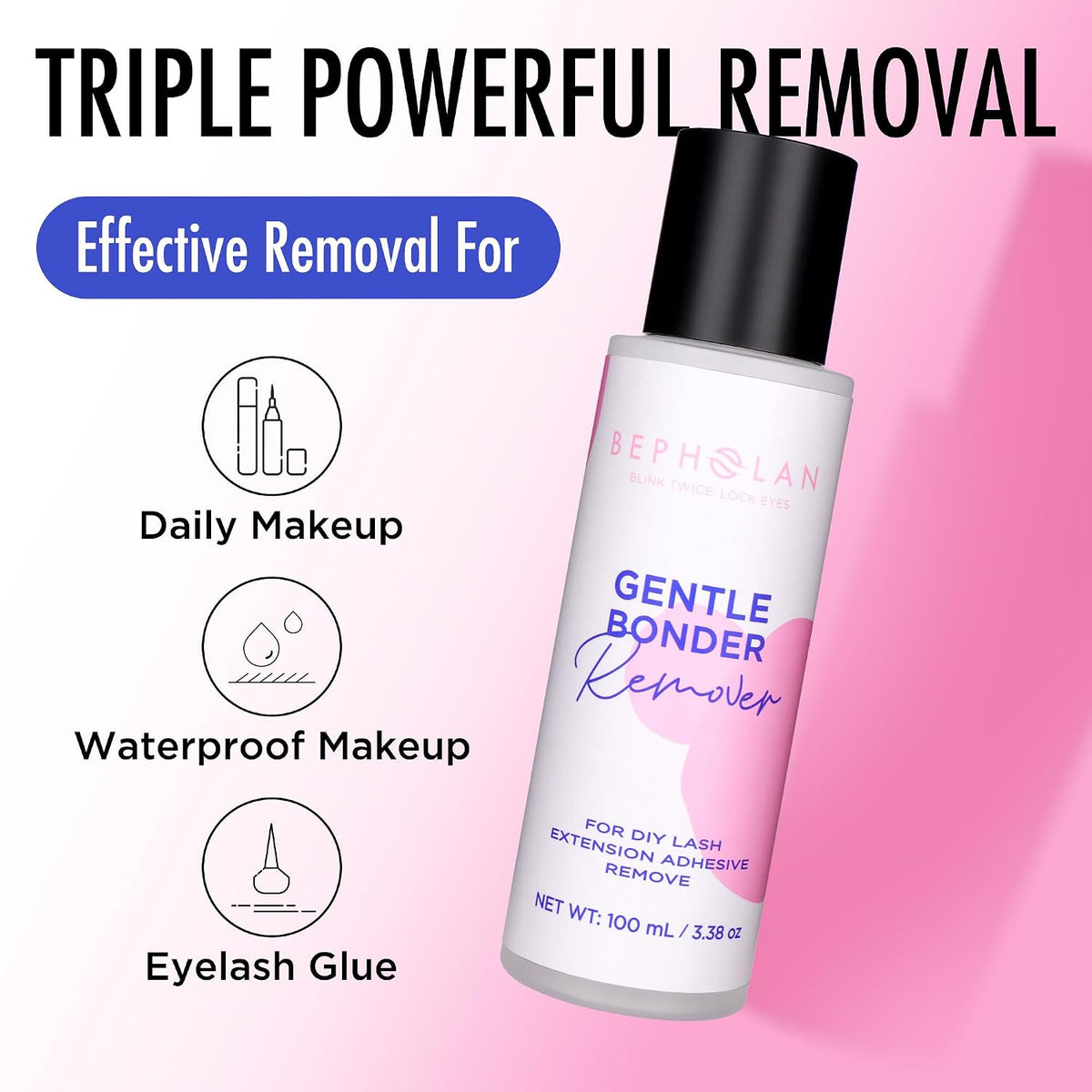 BEPHOLAN Cluster Lash Glue Remover 100ml, Makeup Remover for Sensitive Eyes