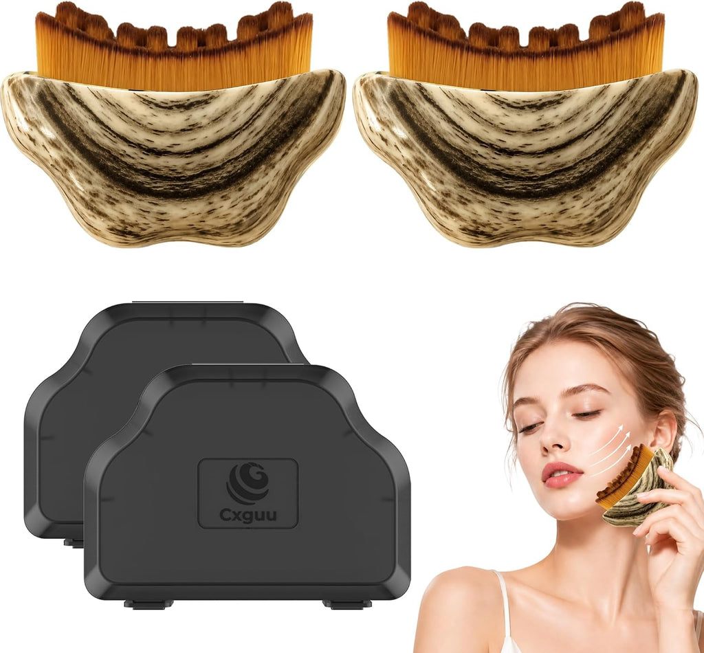 Lymphatic Contour Face Brush(2-PCS),Super Soft Manual Lymphatic Drainage Massager for Sculpting, Relieve Fatigue & Reduc