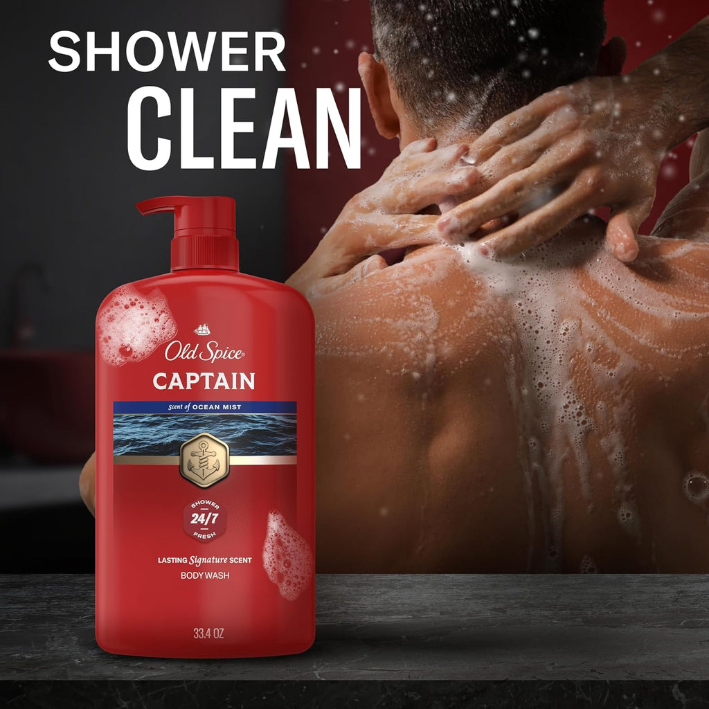 Old Spice Body Wash for Men, Long-Lasting Captain Scent, 33.4 fl oz