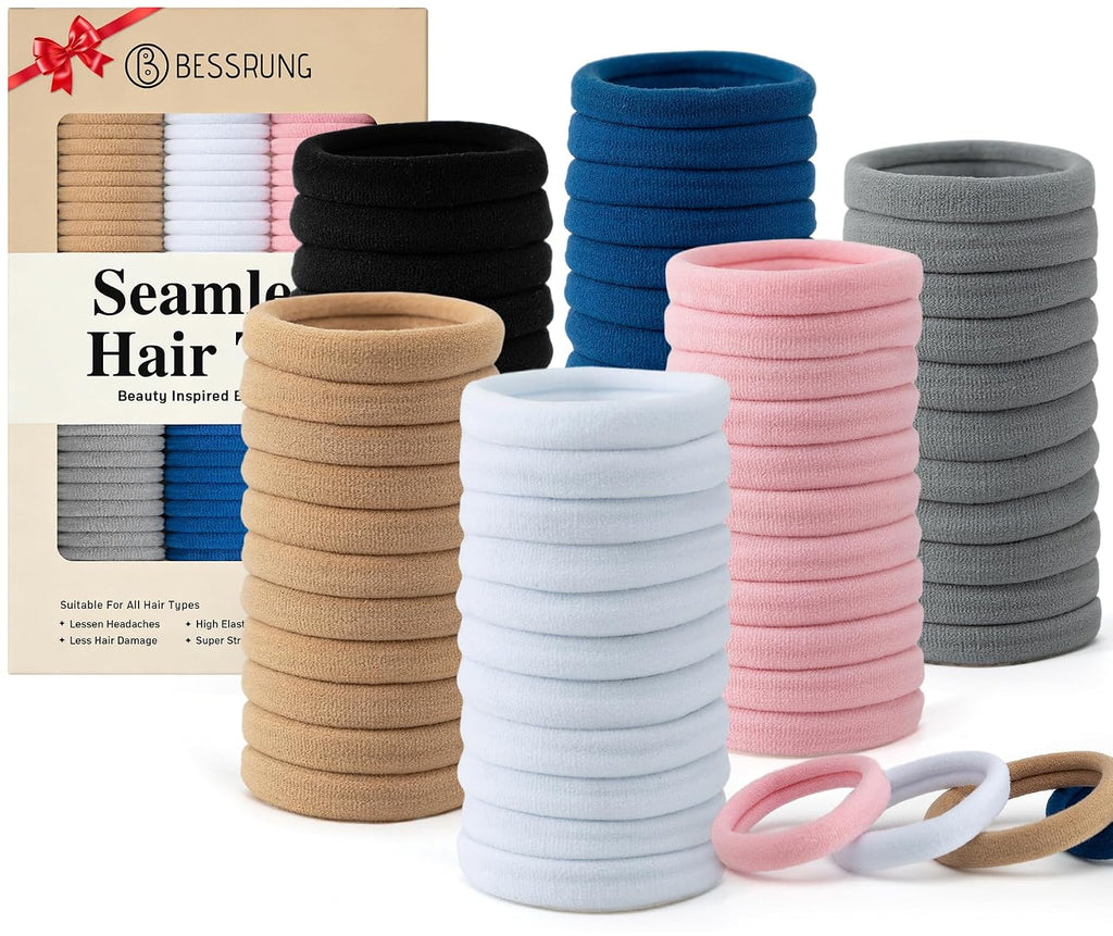 Bessrung 100PCS Black Seamless Elastic Hair Ties No Damage for Women Girls