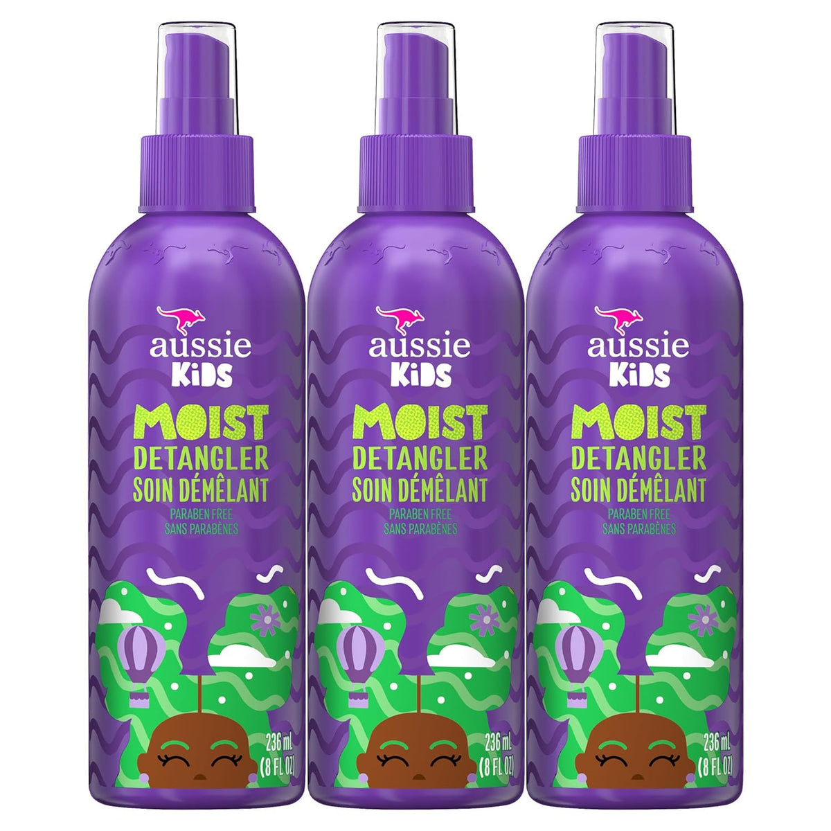 Aussie Kids Moist Detangler Spray, Sulfate & Paraben Free, Moisturizing & Tangle-Free Hair Care for Kids, Cruelty-Free, 