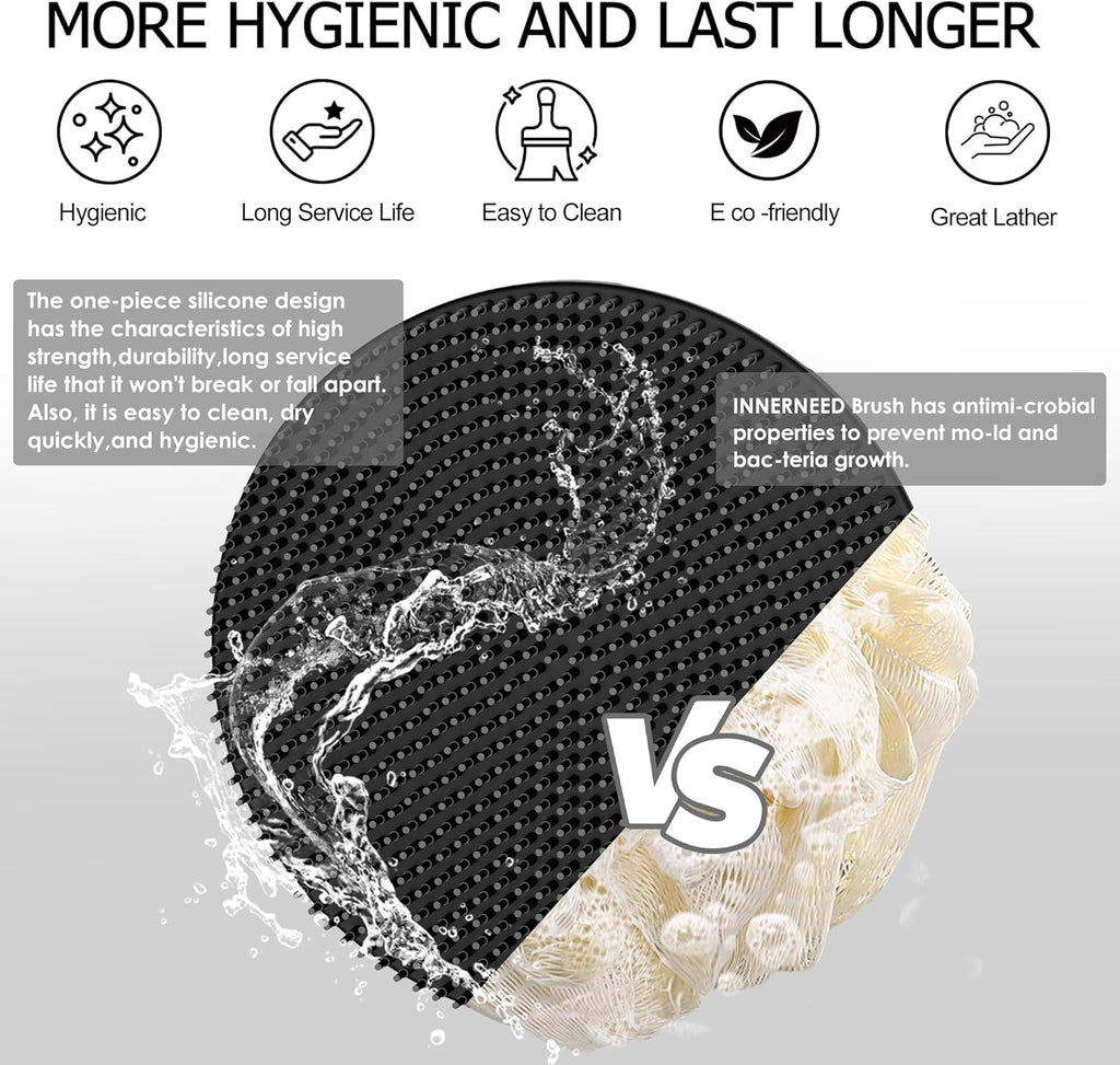 INNERNEED Food-Grade Soft Silicone Body Scrubber Shower Brush, Black