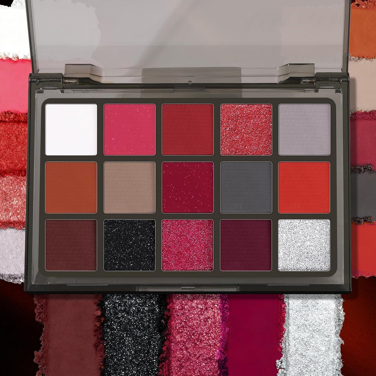 UCANBE Red Eyeshadow Makeup Palette, 15 Colors Burgunry Gray Silver Shimmer Matte Glitter Metallic Eye Shadow Pallet, Pi