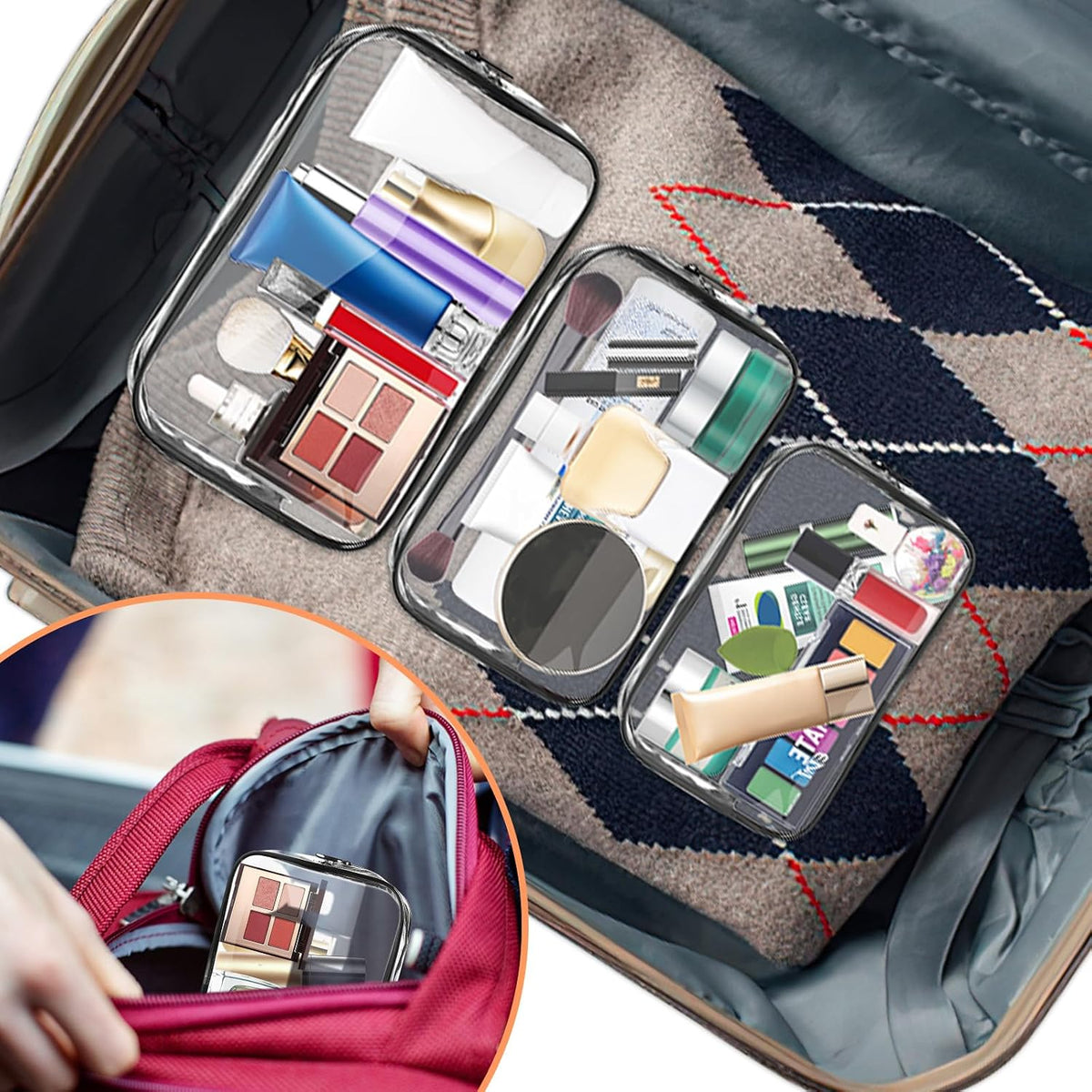 AURUZA Clear Makeup Bag,Portable Travel Toiletry Bags with Zipper, TSA Approved Clear Organizer Bags, PVC Cosmetic Pouch