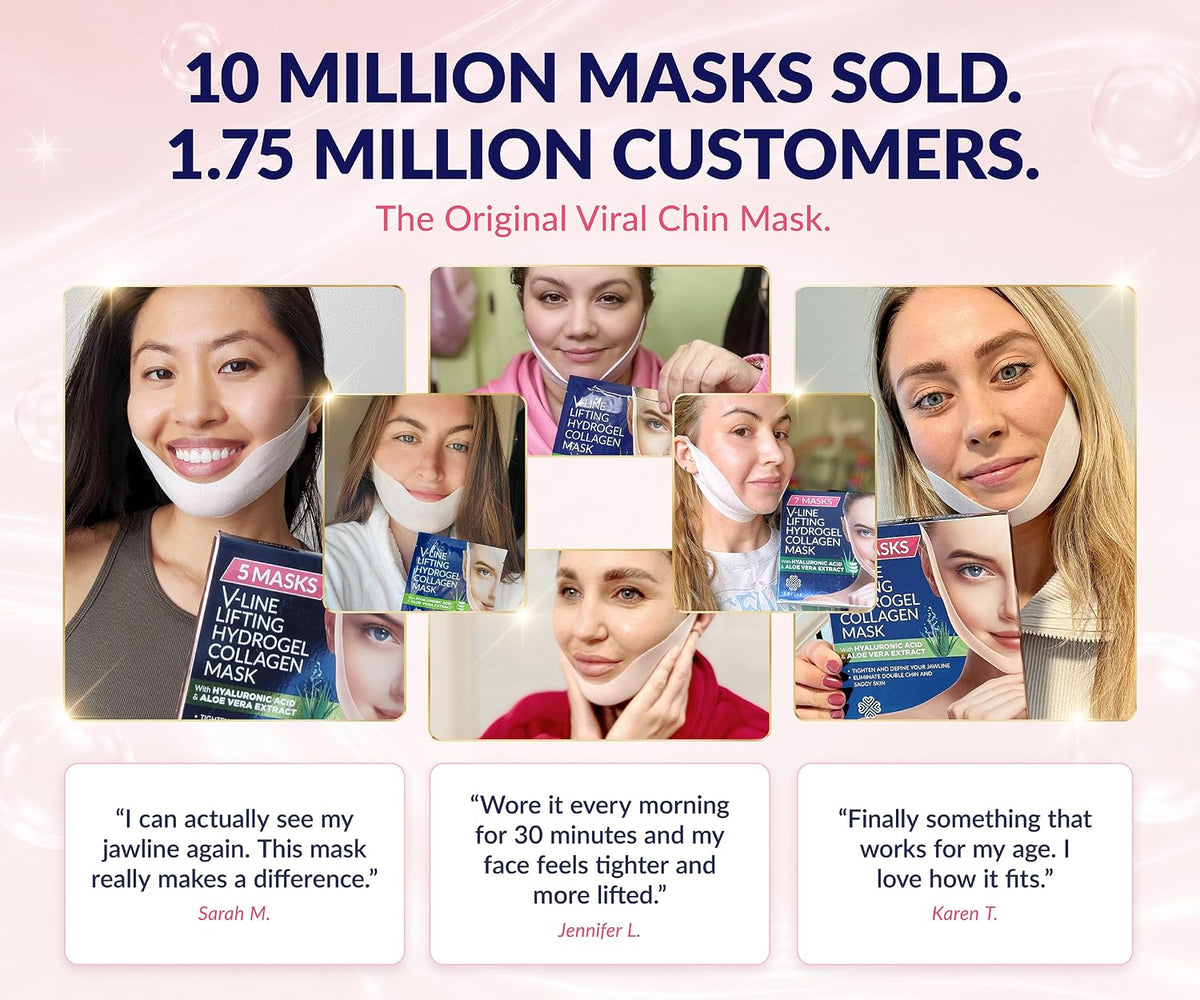 Stylia V Line Lifting Collagen Face Mask - Lift, Firm & Contour Jawline - Double Chin Strap with Hyaluronic Acid & Aloe 