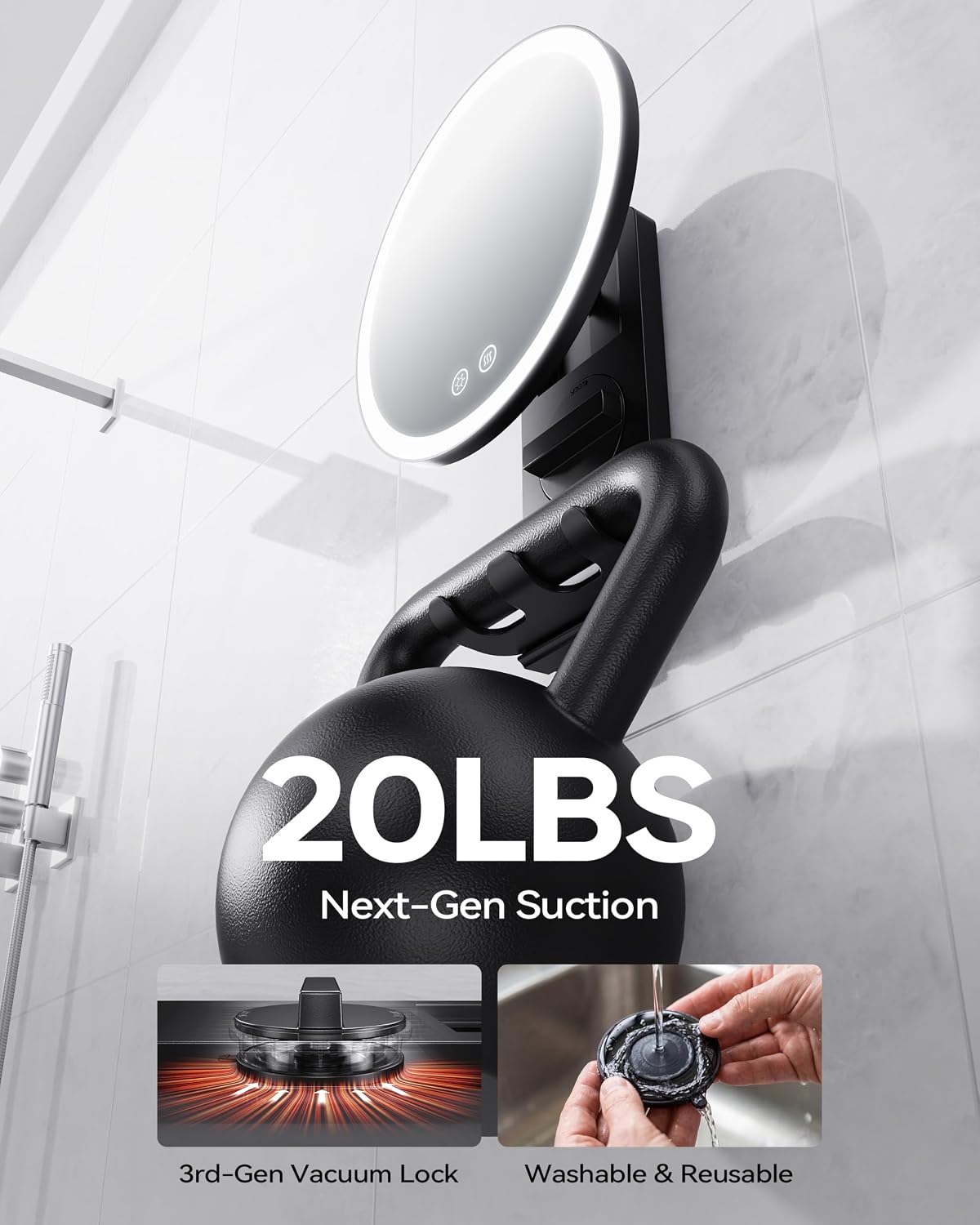 Heated Shower Mirror Fogless for Shaving with Suction Mount