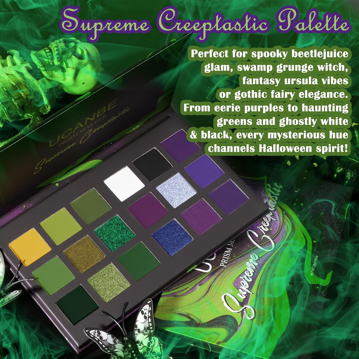 Green Purple Goth Eyeshadow Palette Makeup- 18 Colors Matte Shimmer Metallic Bright & Dark Smoky Gothic Eye Shadows for 