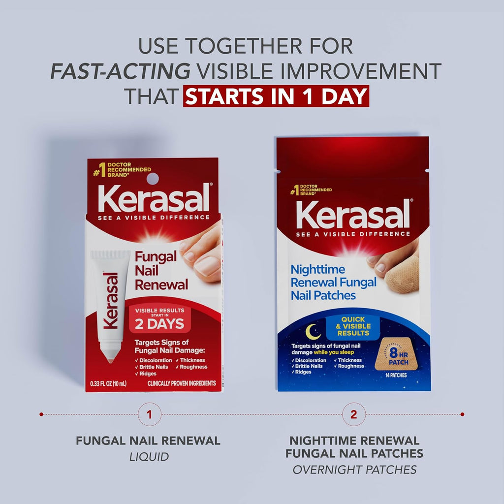 Kerasal Nighttime Renewal Fungal Nail Patches, Overnight Repair, 14 Count