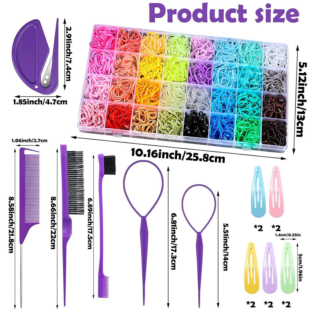 32 Colors Small Hair Rubber Bands with 16 Styling Tools, 2000 Pcs Elastic Girl Baby Hair Ties, Mini Bands with Elastic C