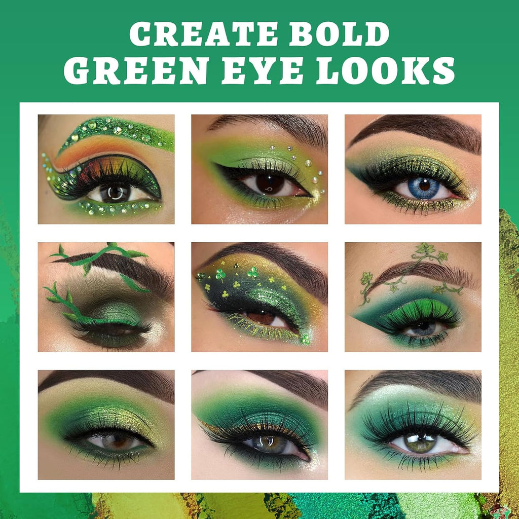 UCANBE Green Eyeshadow Makeup Palette, 15 Colors Bright Dark Green Shimmer Matte Metallic Glitter Eye Shadow, Forest Eme