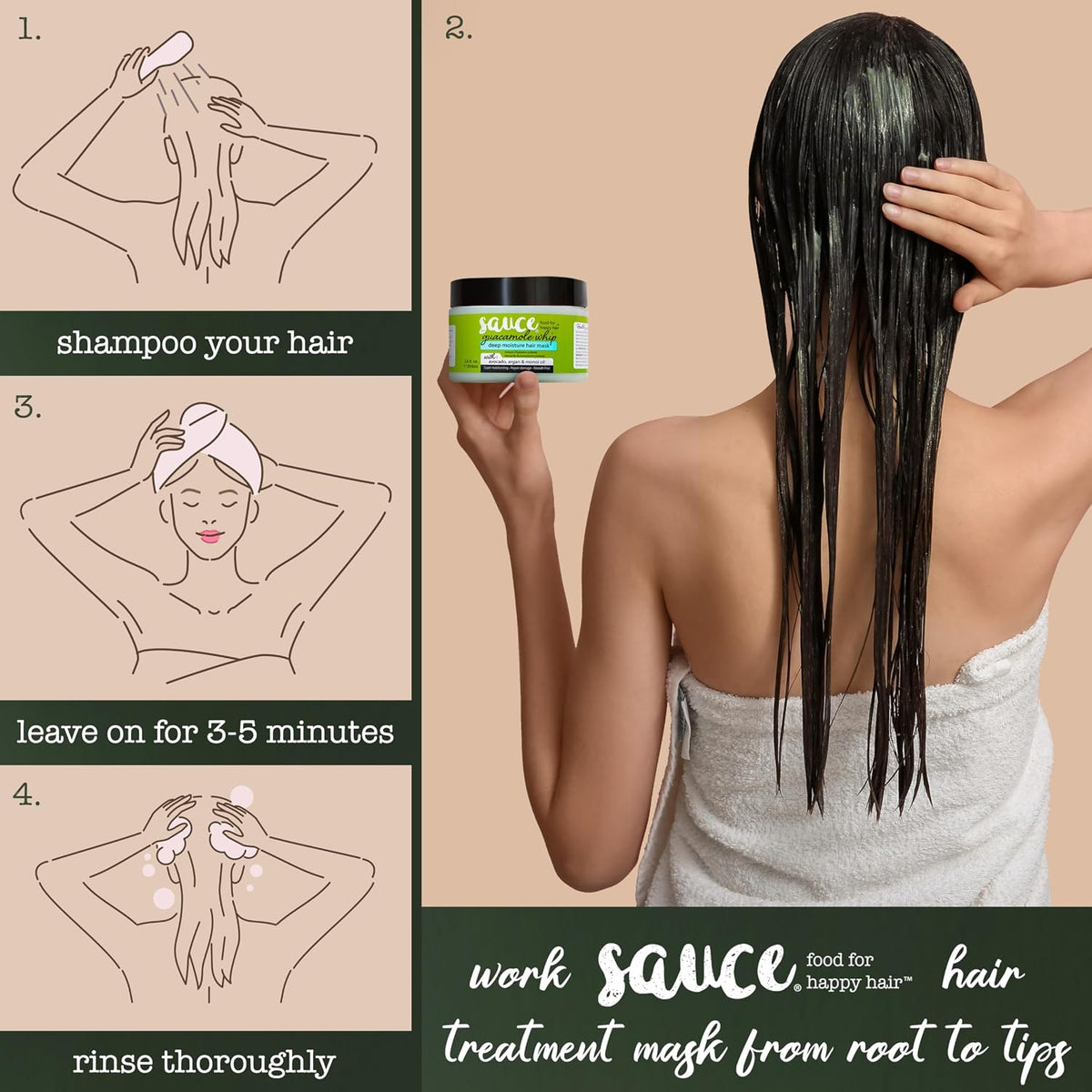 SAUCE Deep Conditioning Hair Mask, Guacamole Whip, 12 Fl Oz