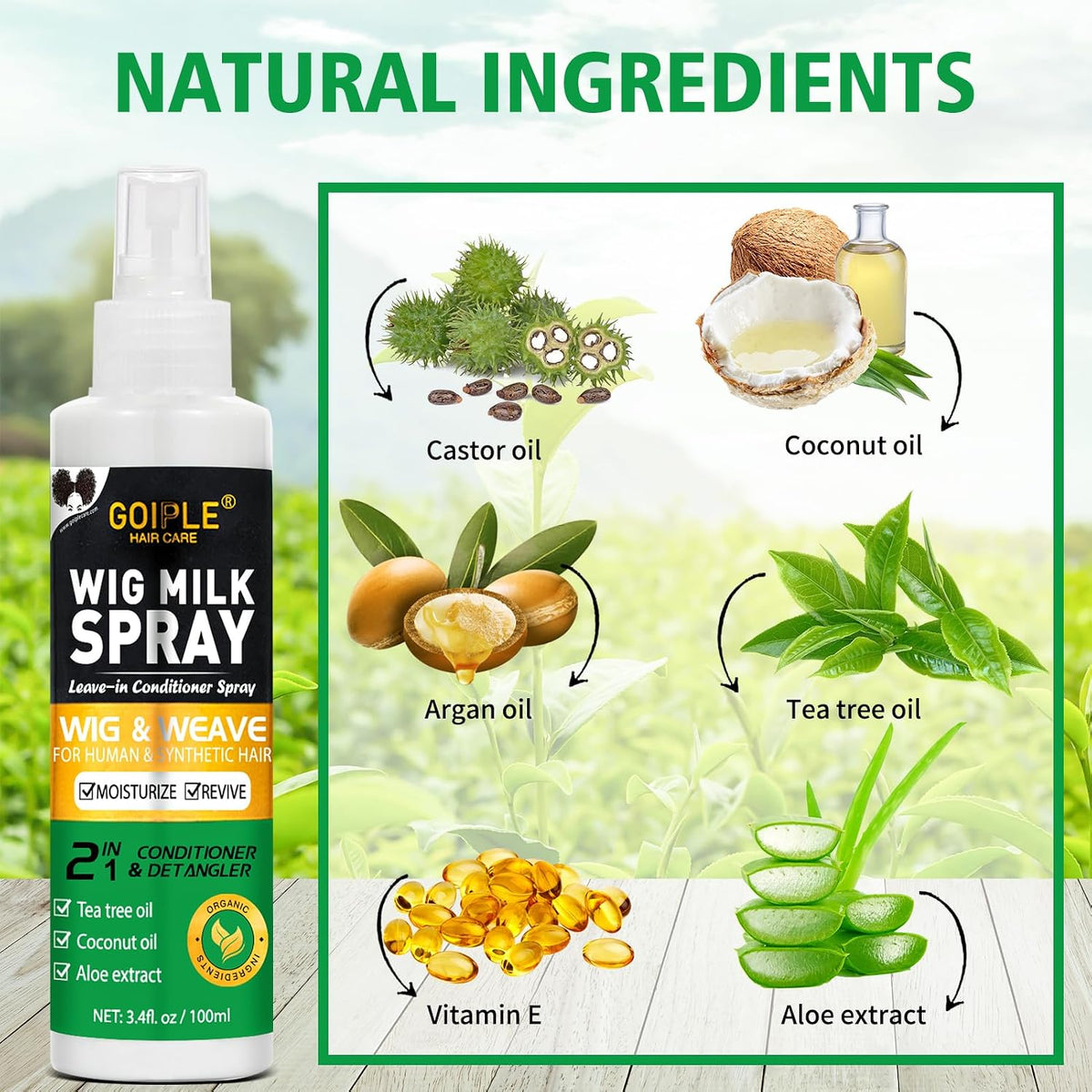Goiple Wig Milk Spray Wig Spray for Synthetic Hair, Leave-In Conditioner for Hair Wigs, Conditioner ＆ Detangler 2 in 1 M