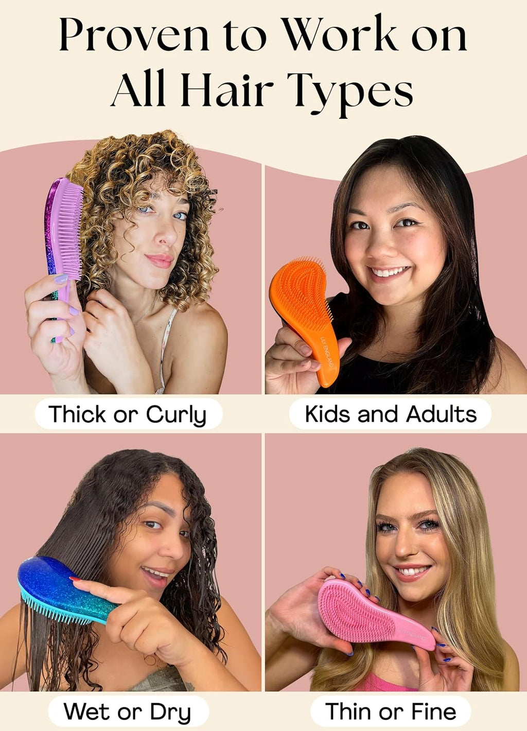 Lily England Detangler Brush for Women & Toddlers, Wet & Dry Hair Brush
