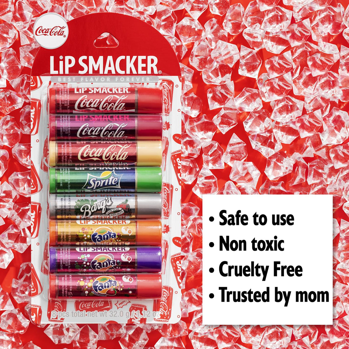 Lip Smacker Coca-Cola Flavored Balm, 8 Count, Flavors Coke, Cherry Vanilla Sprite, Root Beer, Orange Fanta, Grape Strawb