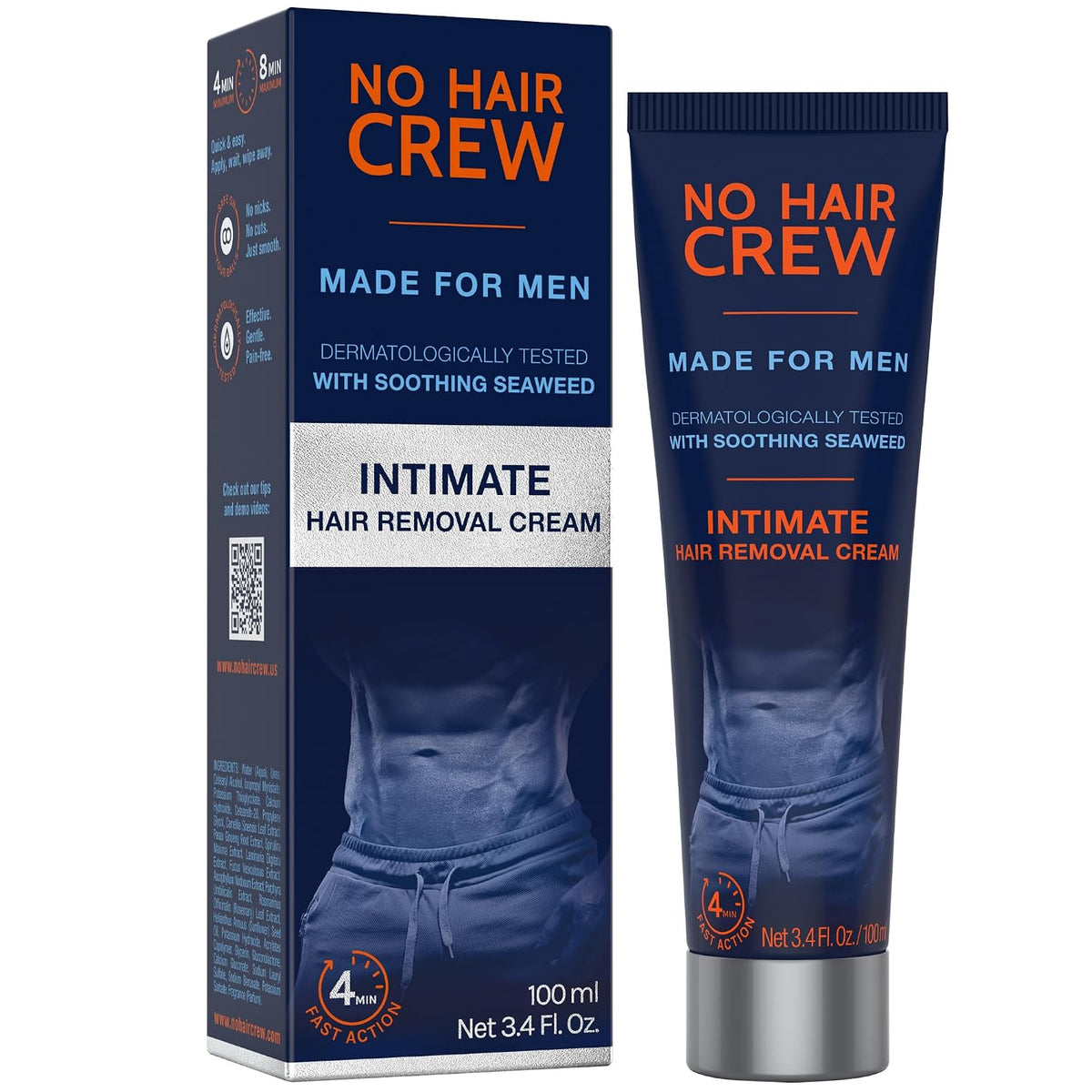 No Hair Crew Intimate/Private At Home Hair Removal Cream for Men - Painless, Flawless, Soothing Depilatory for Unwanted 