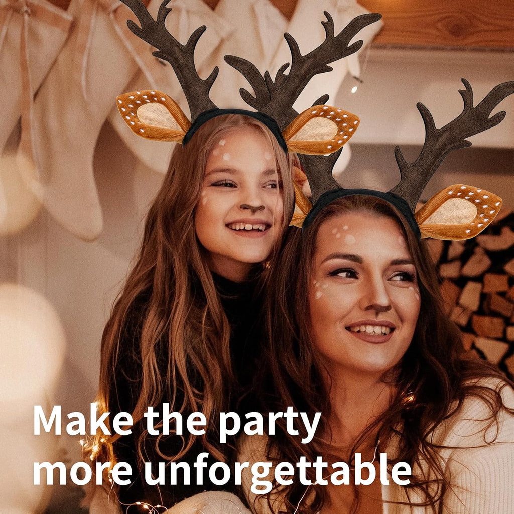 woxafo Deer Antlers Headband, Deer Costume for Women Adults, Cute Reindeer Horns Ears Costume Accessories for Halloween 
