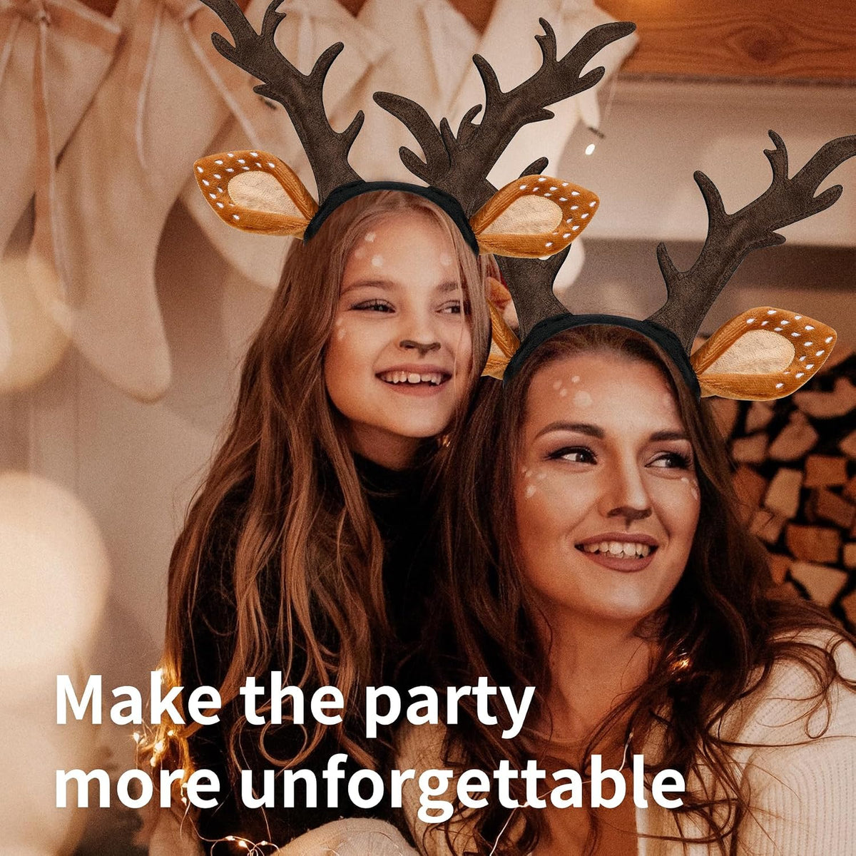 woxafo Deer Antlers Headband, Deer Costume for Women Adults, Cute Reindeer Horns Ears Costume Accessories for Halloween 