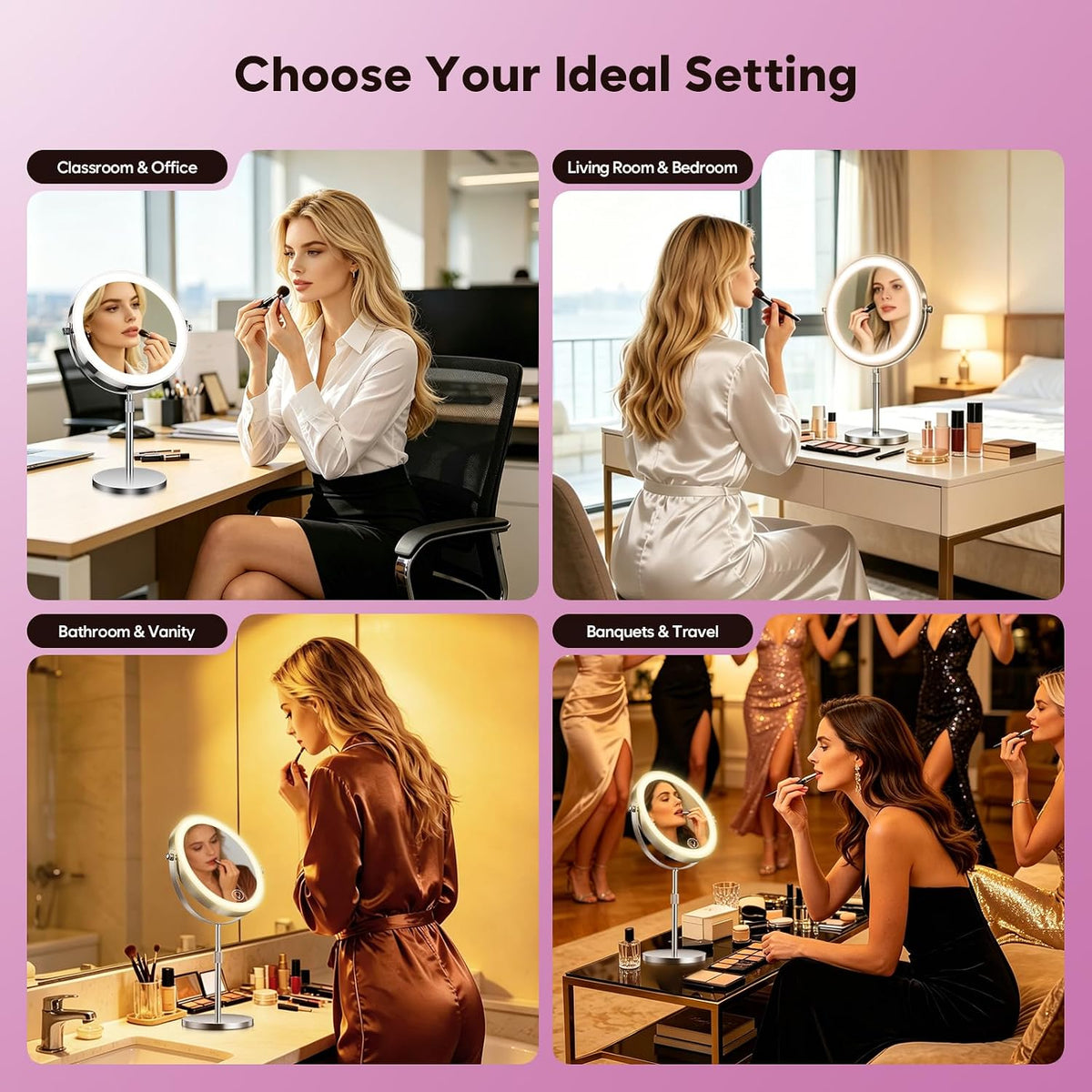 1X/20X Makeup Mirror with Lights, 9" Magnifying Mirror 5000mAh Rechargeable