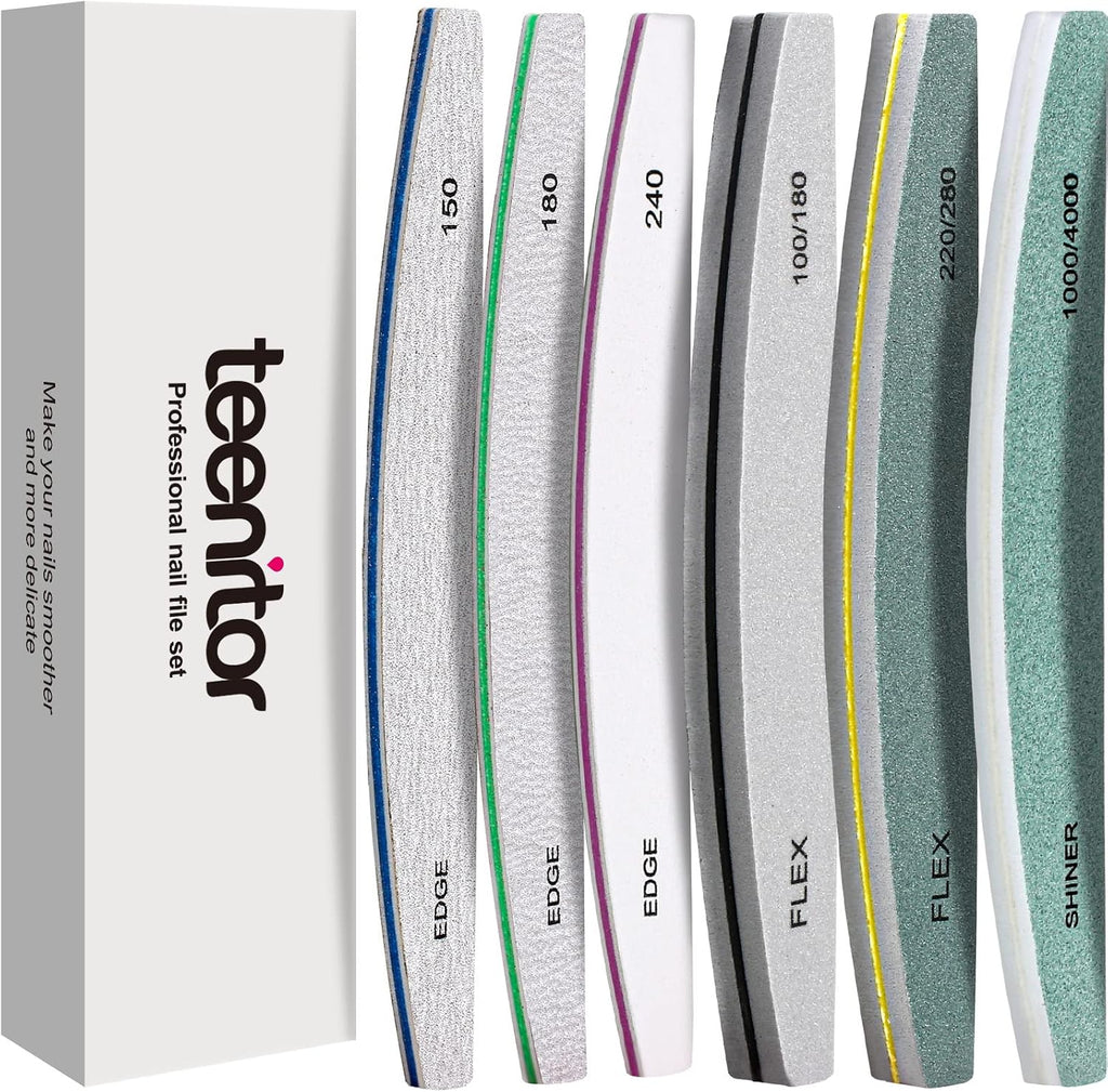 Teenitor Nail File Nail Buffer, 6 pcs Nail Files and Buffers for Natural Nails, Emery Boards for Nails, Nail Buffer and 