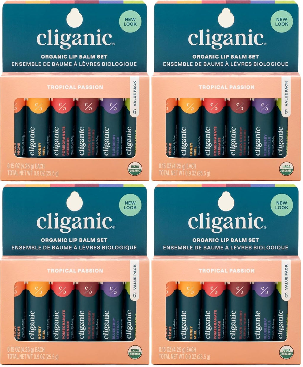 Cliganic Organic Lip Balm Set, 6 Flavors, 100% Natural for Dry Cracked Lips