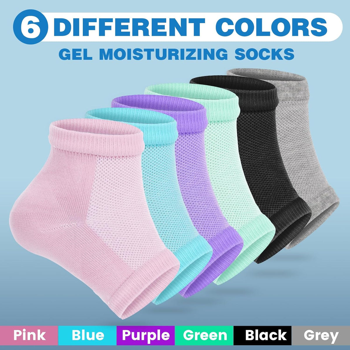 TEAWOO Moisturizing Heel Socks - 6 Pairs for Dry Cracked Feet