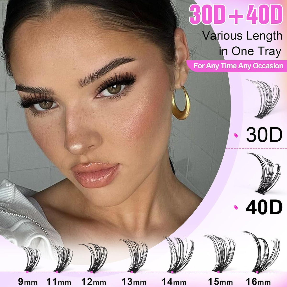 Pawotence Lash Extension Kit DIY 280pcs Lash Clusters Eyelash Extension Kit, 9-16mm 30D 40D Individual Lashes Kit with L