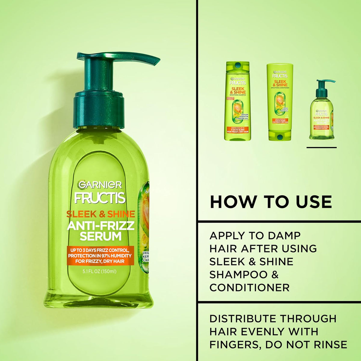 Garnier Fructis Sleek & Shine Anti-Frizz Hair Serum for Frizzy, Dry Hair, Leave-In Argan Oil Infused Formula with Up to 