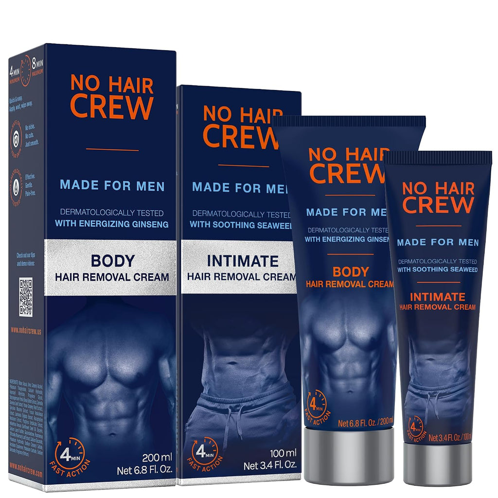 No Hair Crew Intimate/Private At Home Hair Removal Cream for Men - Painless, Flawless, Soothing Depilatory for Unwanted 