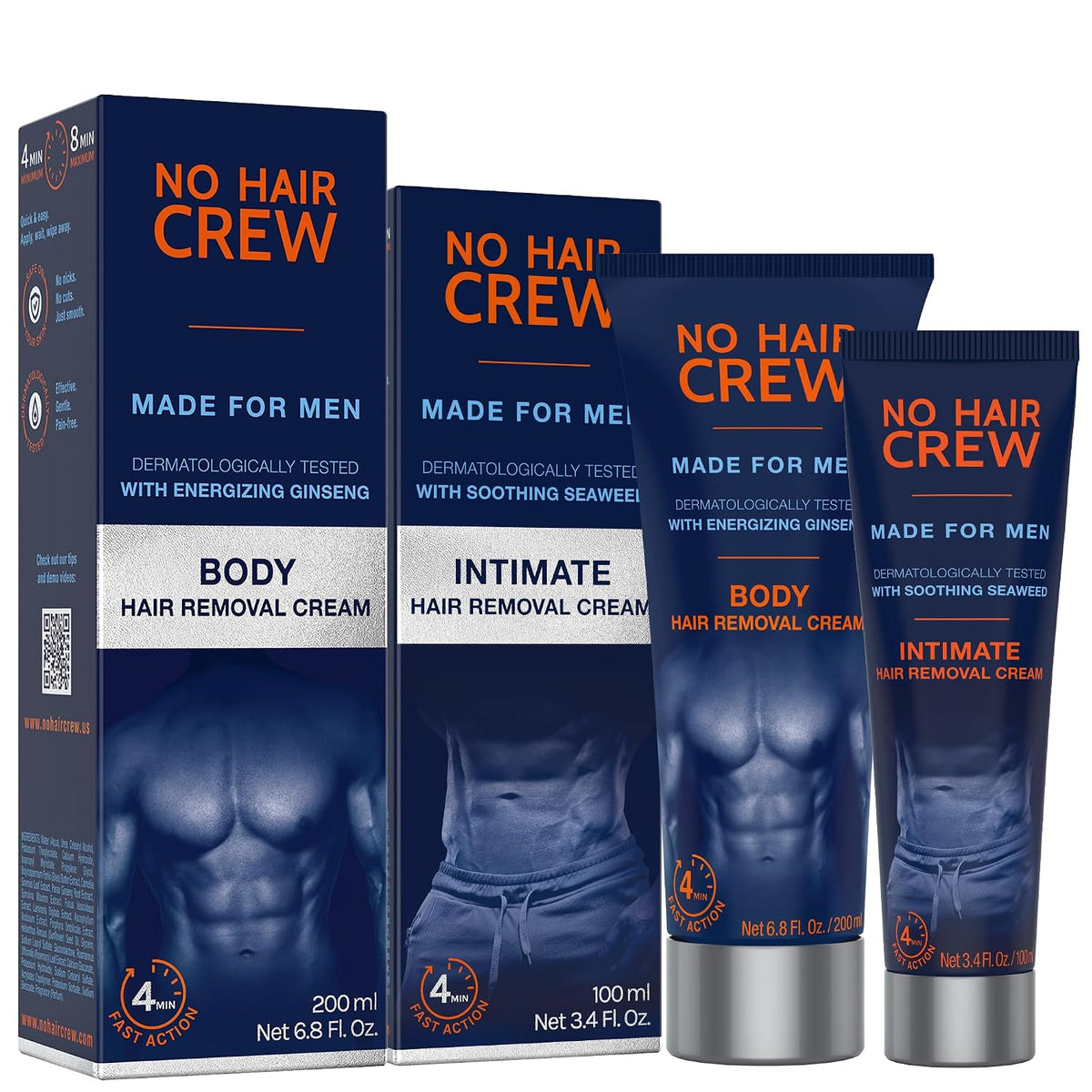 No Hair Crew Intimate/Private At Home Hair Removal Cream for Men - Painless, Flawless, Soothing Depilatory for Unwanted 