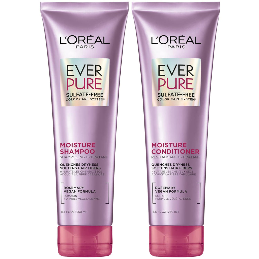 L'Oreal Paris EverPure Moisture Shampoo and Conditioner Set, Sulfate-Free Hair Care for Dry or Color-Treated Hair with R