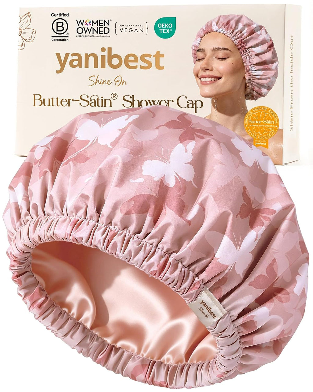 Yanibest Satin Lined Shower Cap, Reusable Waterproof Shower Caps for Women