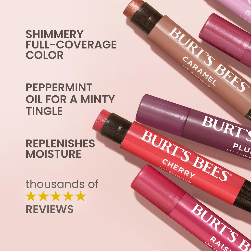 Burt's Bees Shimmer Lip Tint Set, Tinted Lip Balm Stick, Moisturizing for All Day Hydration with Natural Origin Glowy Pi