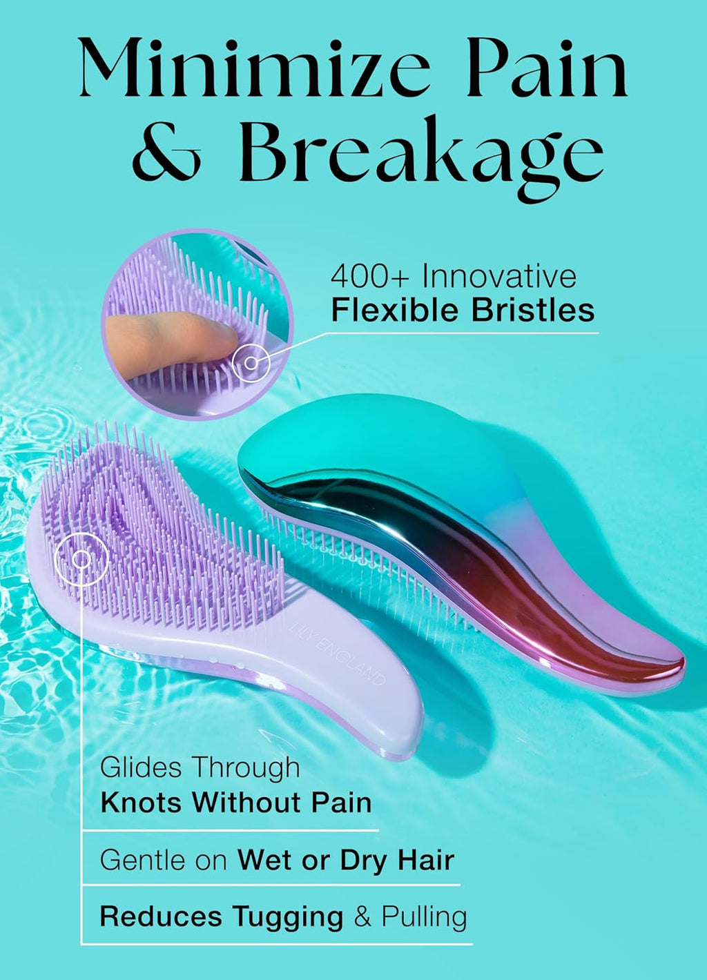 Lily England Detangler Brush for Women & Toddlers, Wet & Dry Hair Brush