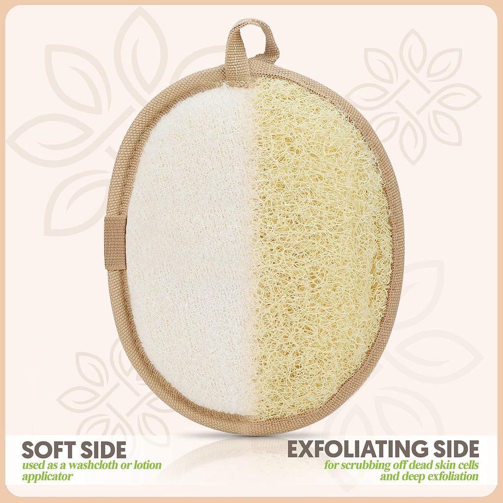 Almooni Natural Loofah Exfoliating Body Scrubber, Shower Sponge 2 Count