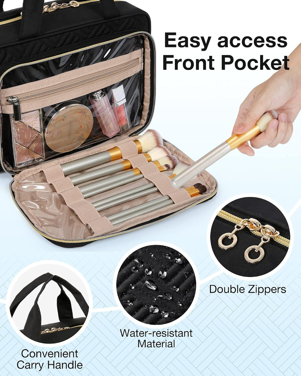 BAGSMART Toiletry Bag Hanging Travel Makeup Organizer with TSA Approved Transparent Cosmetic Bag Makeup Bag for Full Siz